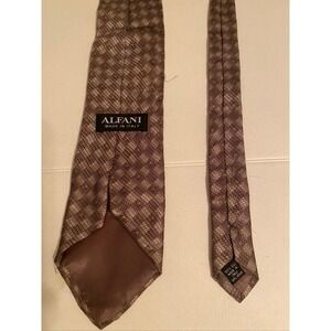 Alfani Mens Silk Tie Brown Geometric Diamond Pattern Made in Italy Necktie‎